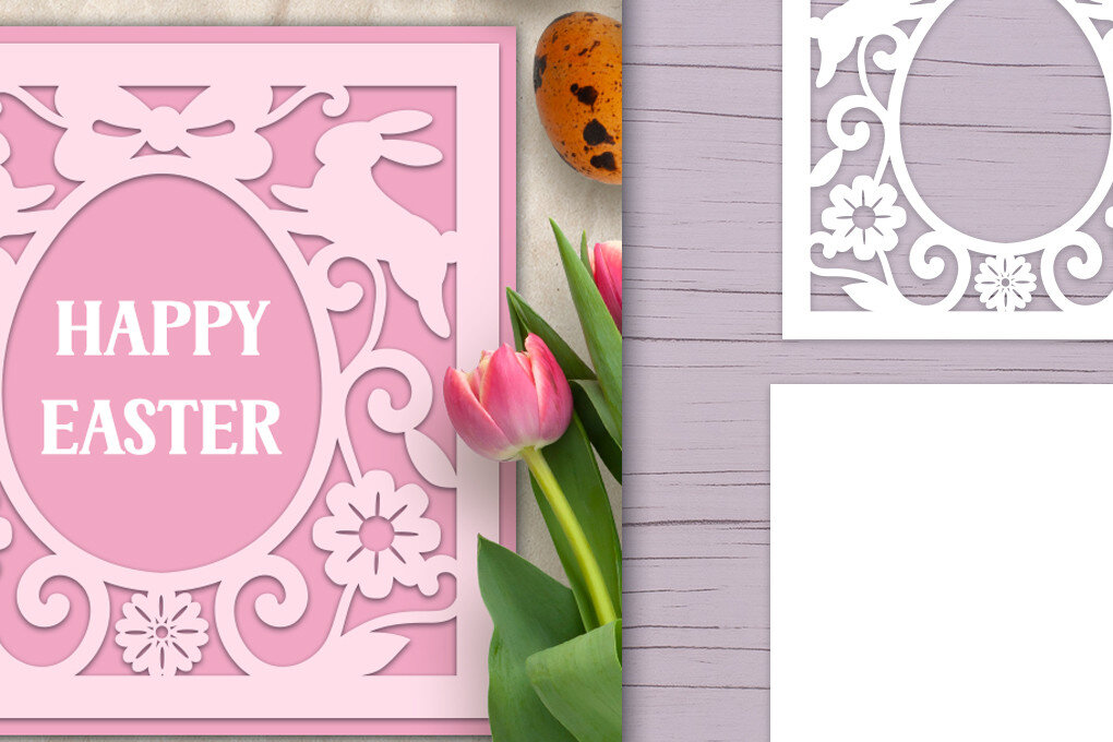 Σετ των 2 Intra απο ξύλο plywood 3mm-4mm πάχος Κουνελάκια και αυγά Χαρτόκοπη κάρτα Δίασταση 15x15 cm INTRAFABR-64812499