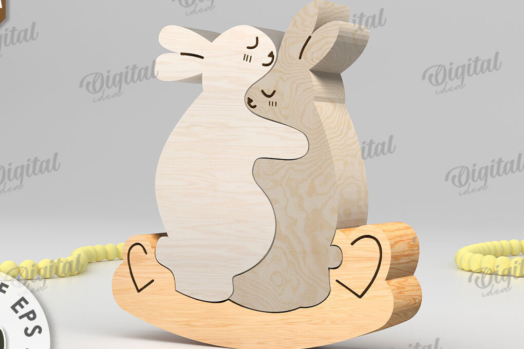 Σετ των 3 Intra απο ξύλο plywood 3mm-4mm πάχος Bunnies Puzzle . Οικογένεια Ζώων Δίασταση 6x6 cm INTRAFABR-108580495