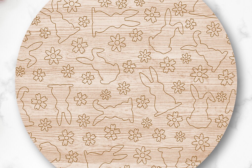 Σετ των 3 Intra απο ξύλο plywood 3mm-4mm πάχος Μοτίβο βαθμολογίας λέιζερ Bunny and Flowers Δίασταση 9x9 cm INTRAFABR-117300465