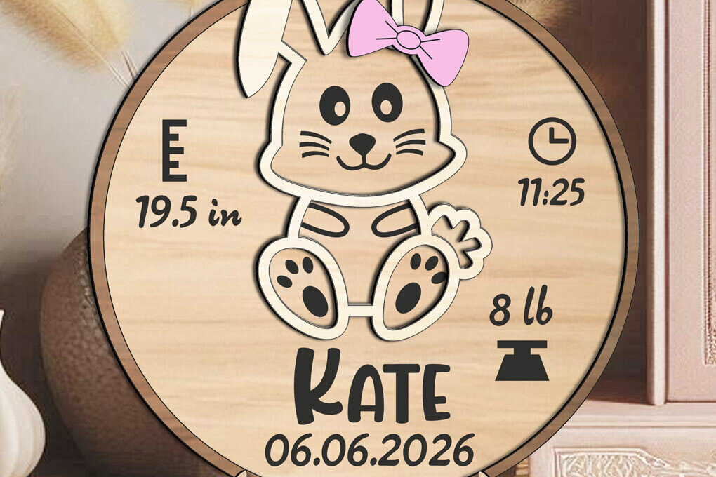 Σετ των 2 Intra απο ξύλο plywood 3mm-4mm πάχος Ανακοίνωση Bunny Baby Round Board Δίασταση 15x15 cm INTRAFABR-117378563