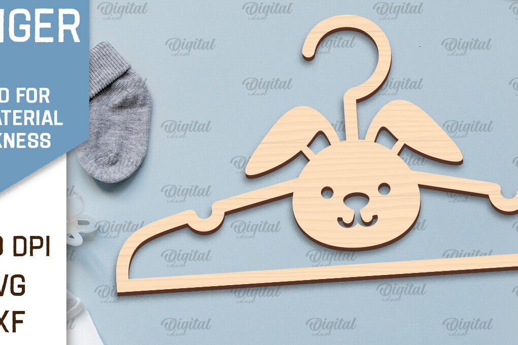 Σετ των 2 Intra απο ξύλο plywood 3mm-4mm πάχος Κρεμάστρα μωρού λαγουδάκι με λέιζερ Δίασταση 15x15 cm INTRAFABR-99139105