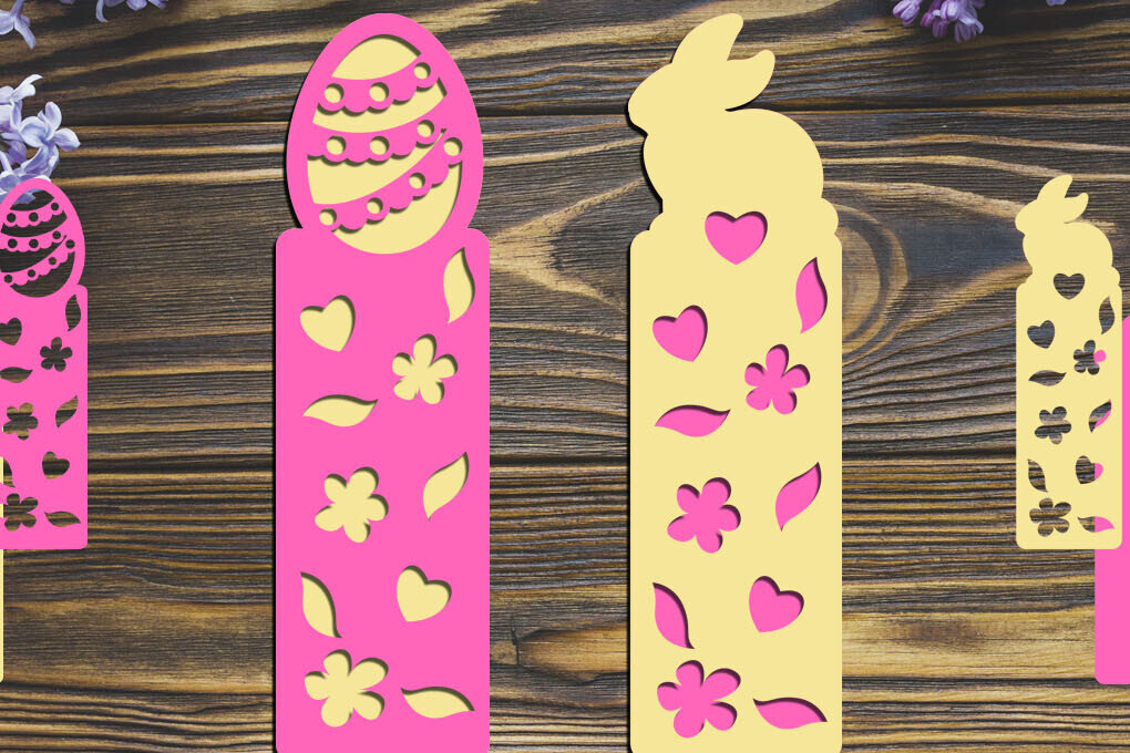 Σετ των 3 Intra απο ξύλο plywood 3mm-4mm πάχος Bunny Bookmark , Πασχαλινό αυγό Papercut Δίασταση 2x7 cm INTRAFABR-91451104