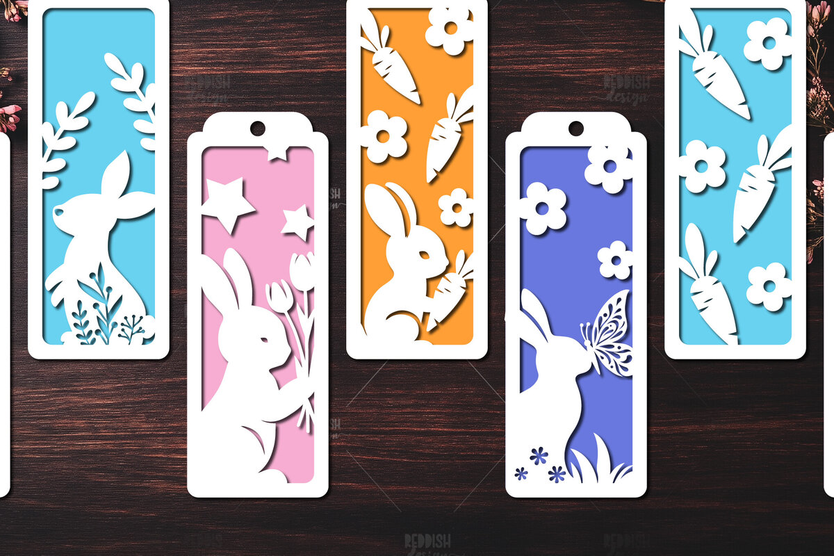 Σετ των 2 Intra απο ξύλο plywood 3mm-4mm πάχος Bunny Bookmarks Paper Cut Cut  Δίασταση 15x15 cm INTRAFABR-119111933