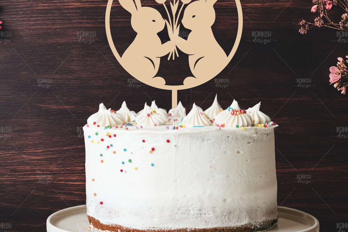 Σετ των 2 Intra απο ξύλο plywood 3mm-4mm πάχος Bunny Cake Topper I Cake Topper Δίασταση 15x15 cm INTRAFABR-119584147