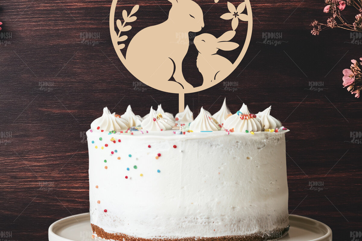 Σετ των 2 Intra απο ξύλο plywood 3mm-4mm πάχος Bunny Cake Topper I Cake Topper Δίασταση 15x15 cm INTRAFABR-119584114