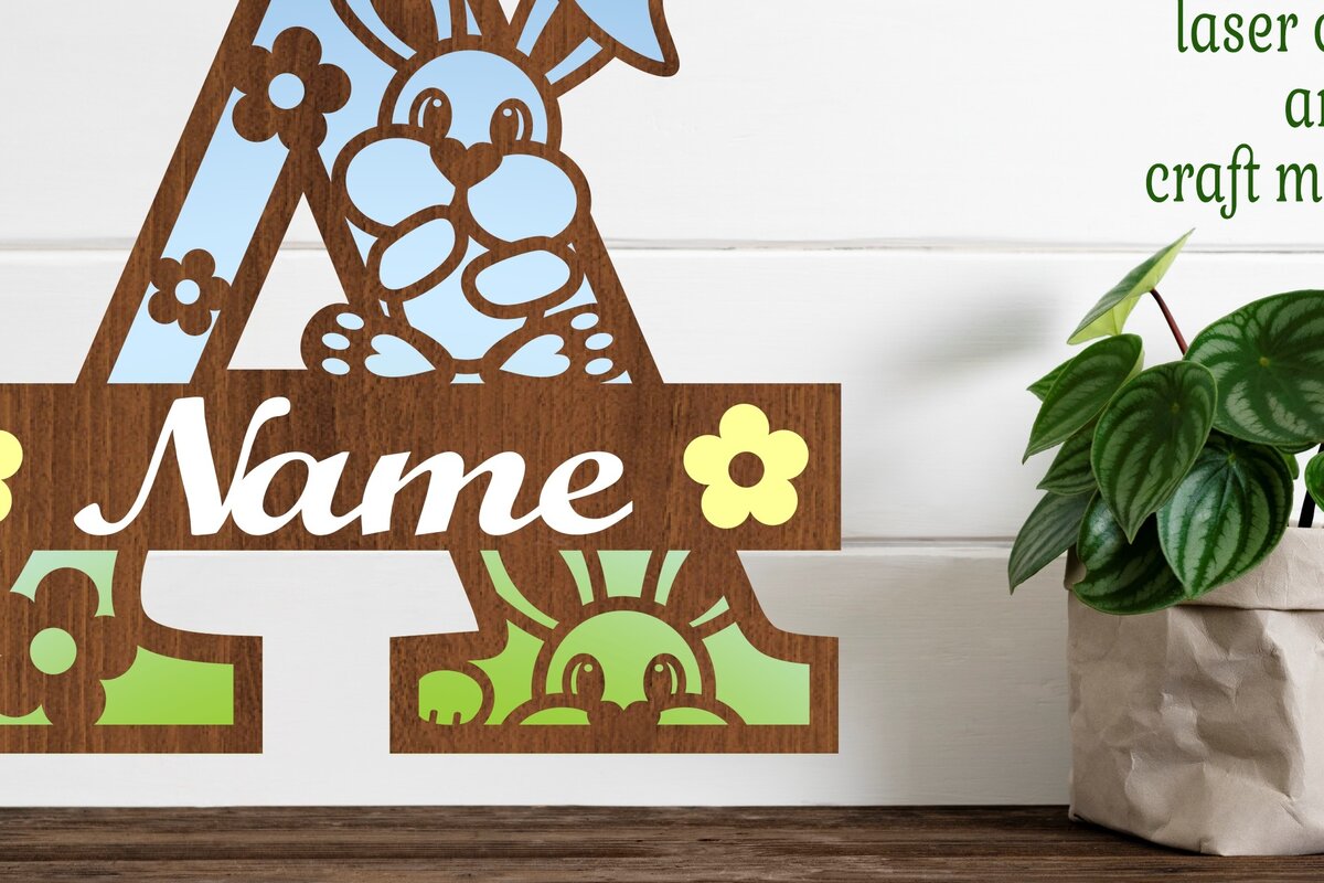 Intra απο ξύλο plywood 3mm-4mm πάχος Κουνελάκι κεφαλαίο μονόγραμμα Επιστολή Δίασταση 30x20 cm INTRAFABR-72791812