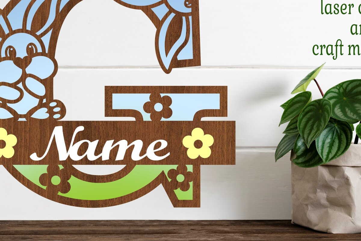 Intra απο ξύλο plywood 3mm-4mm πάχος Κουνελάκι κεφαλαίο μονόγραμμα Γράμμα G Δίασταση 30x20 cm INTRAFABR-72791901