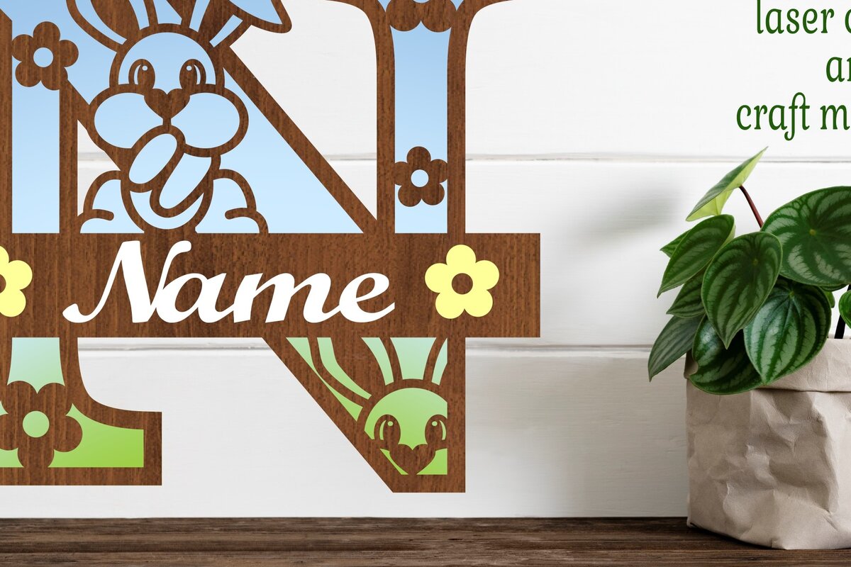 Intra απο ξύλο plywood 3mm-4mm πάχος Κουνελάκι κεφαλαίο μονόγραμμα Γράμμα N Δίασταση 30x20 cm INTRAFABR-72791998