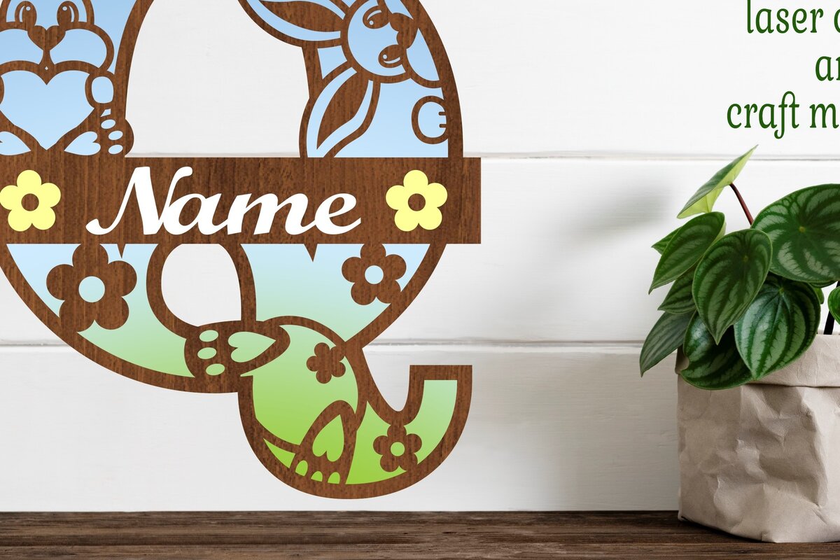 Intra απο ξύλο plywood 3mm-4mm πάχος Κουνελάκι κεφαλαίο μονόγραμμα Γράμμα Q Δίασταση 30x20 cm INTRAFABR-72792070