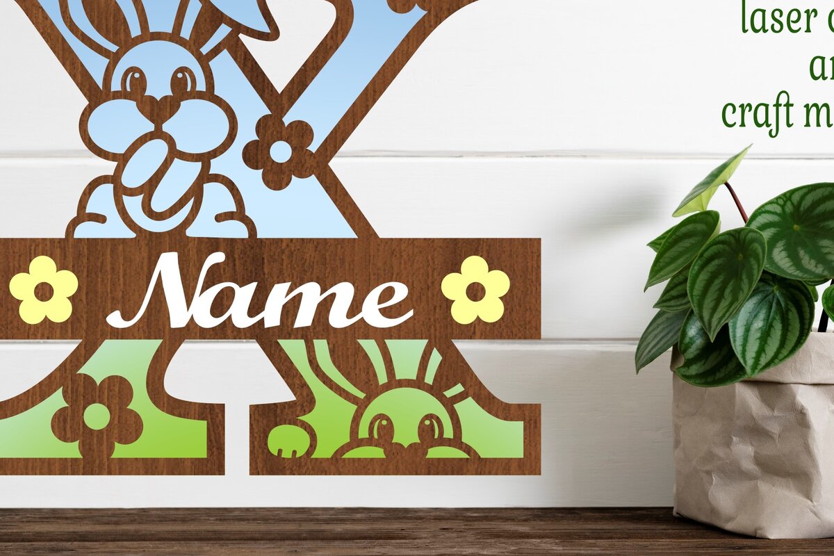 Intra απο ξύλο plywood 3mm-4mm πάχος Κουνελάκι κεφαλαίο μονόγραμμα Γράμμα X Δίασταση 30x20 cm INTRAFABR-72792193