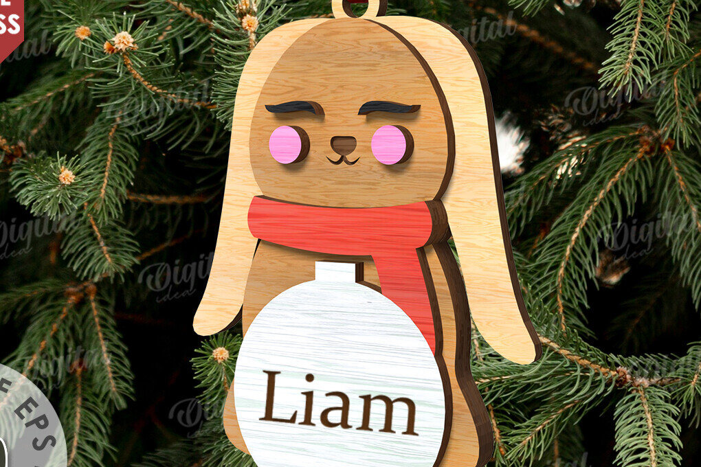 Σετ των 3 Intra απο ξύλο plywood 3mm-4mm πάχος Χριστουγεννιάτικο στολίδι Λαγουδάκι με λέιζερ Δίασταση 8x8 cm INTRAFABR-111210085