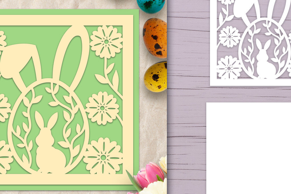 Σετ των 3 Intra απο ξύλο plywood 3mm-4mm πάχος Πασχαλινή κάρτα με στρώση Bunny Ears Δίασταση 15x15 cm INTRAFABR-64812891