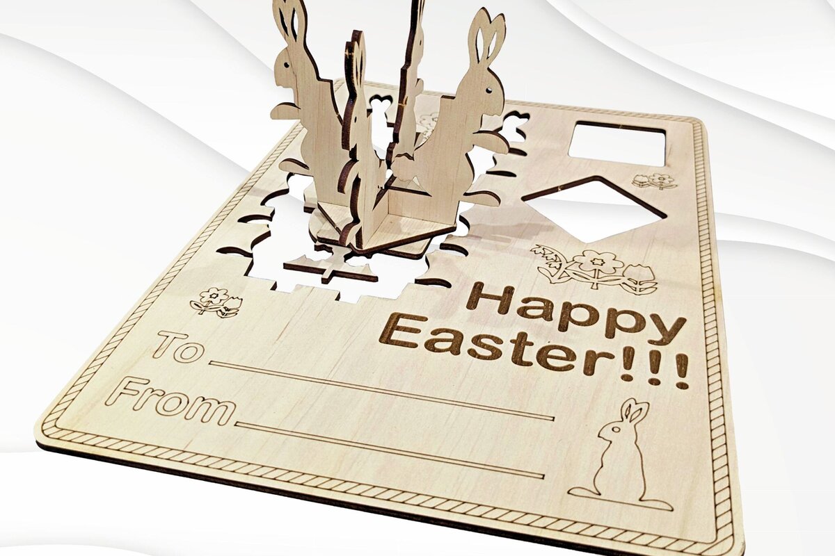 Σετ των 2 Intra απο ξύλο plywood 3mm-4mm πάχος Πασχαλινή κάρτα λαγουδάκι, σχέδιο κοπής με λέιζερ. Δίασταση 15x15 cm INTRAFABR-119738578