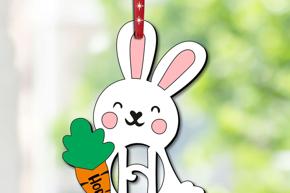 Σετ των 3 Intra απο ξύλο plywood 3mm-4mm πάχος Λαγουδάκι Πασχαλινό γράμμα H στολίδι κουνέλι Δίασταση 8x8 cm INTRAFABR-113071615