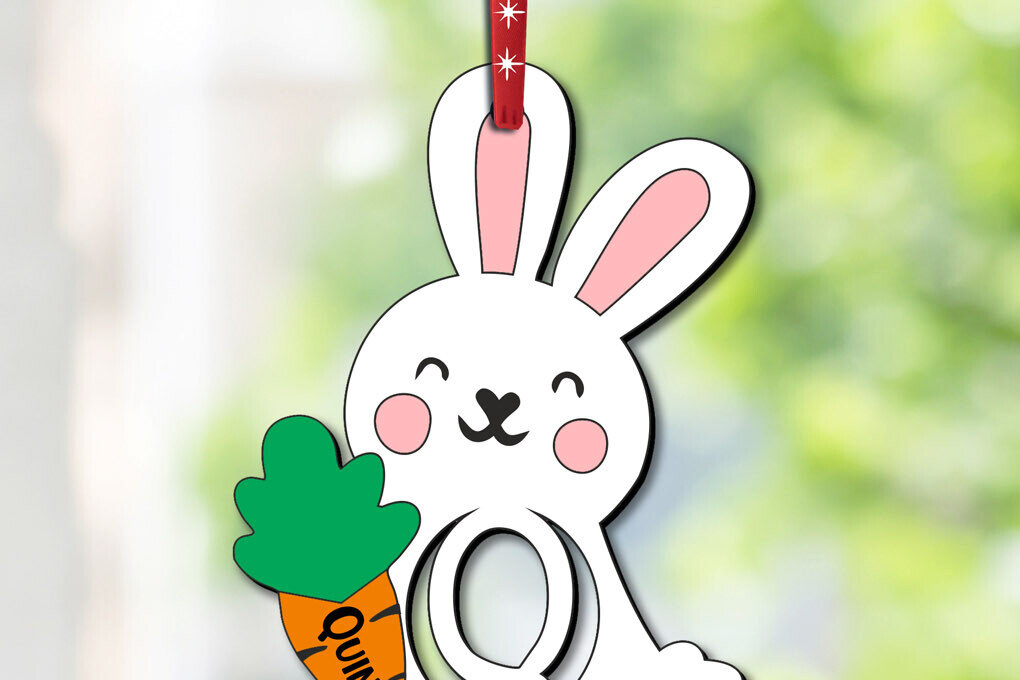 Σετ των 3 Intra απο ξύλο plywood 3mm-4mm πάχος Πασχαλινό λαγουδάκι Διακοσμητικό γράμμα Q Δίασταση 8x8 cm INTRAFABR-113150042