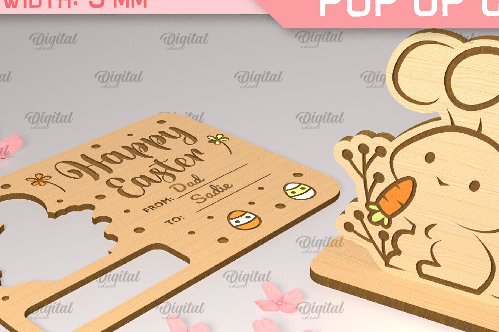 Σετ των 2 Intra απο ξύλο plywood 3mm-4mm πάχος Πασχαλινή αναδυόμενη κάρτα λαγουδάκι με λέιζερ Δίασταση 15x15 cm INTRAFABR-90349395