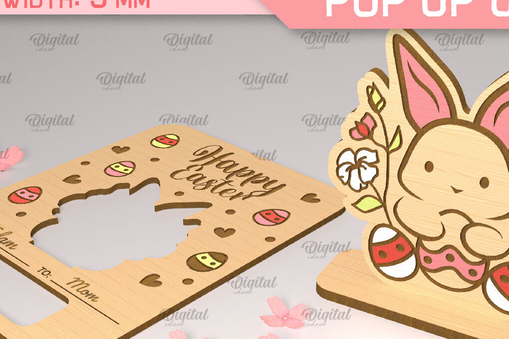 Intra απο ξύλο plywood 3mm-4mm πάχος Πασχαλινή αναδυόμενη κάρτα λαγουδάκι με λέιζερ Δίασταση 15x15 cm INTRAFABR-90349055