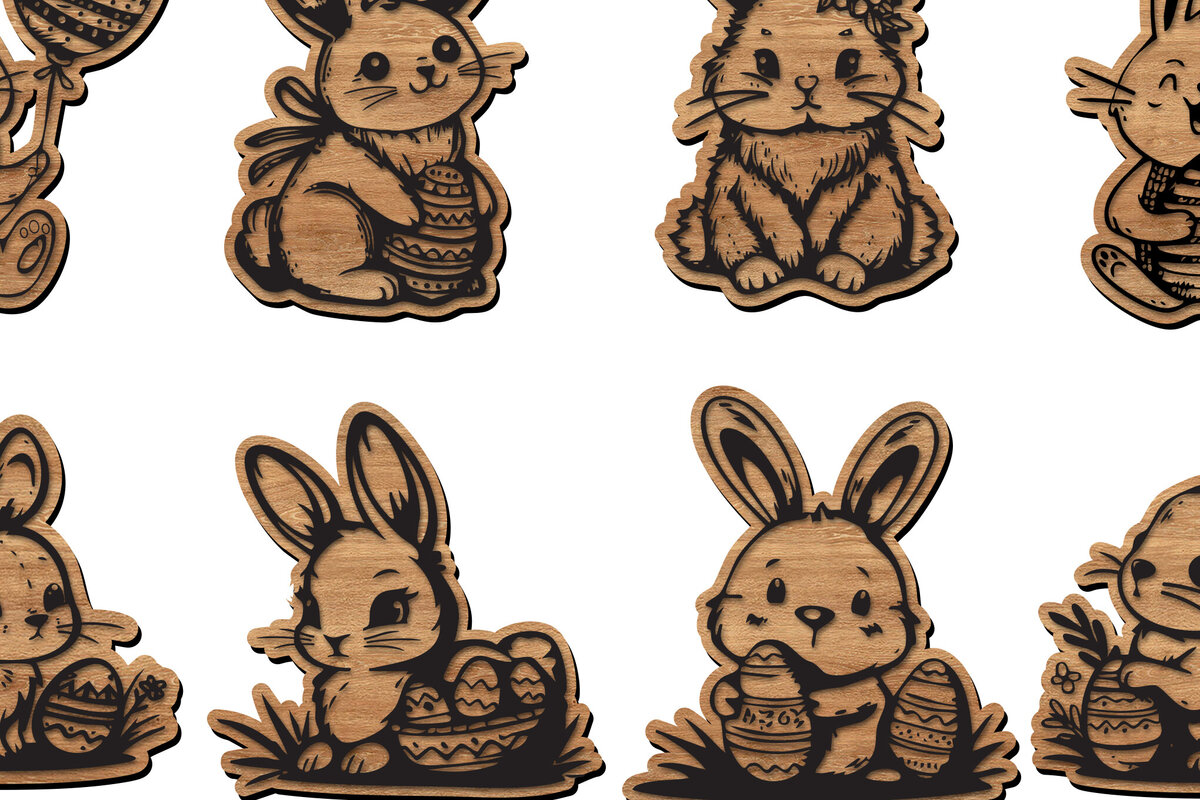 Σετ των 3 Intra απο ξύλο plywood 3mm-4mm πάχος Bunny Easter 3d Πάσχα Δίασταση 8x8 cm INTRAFABR-112857768