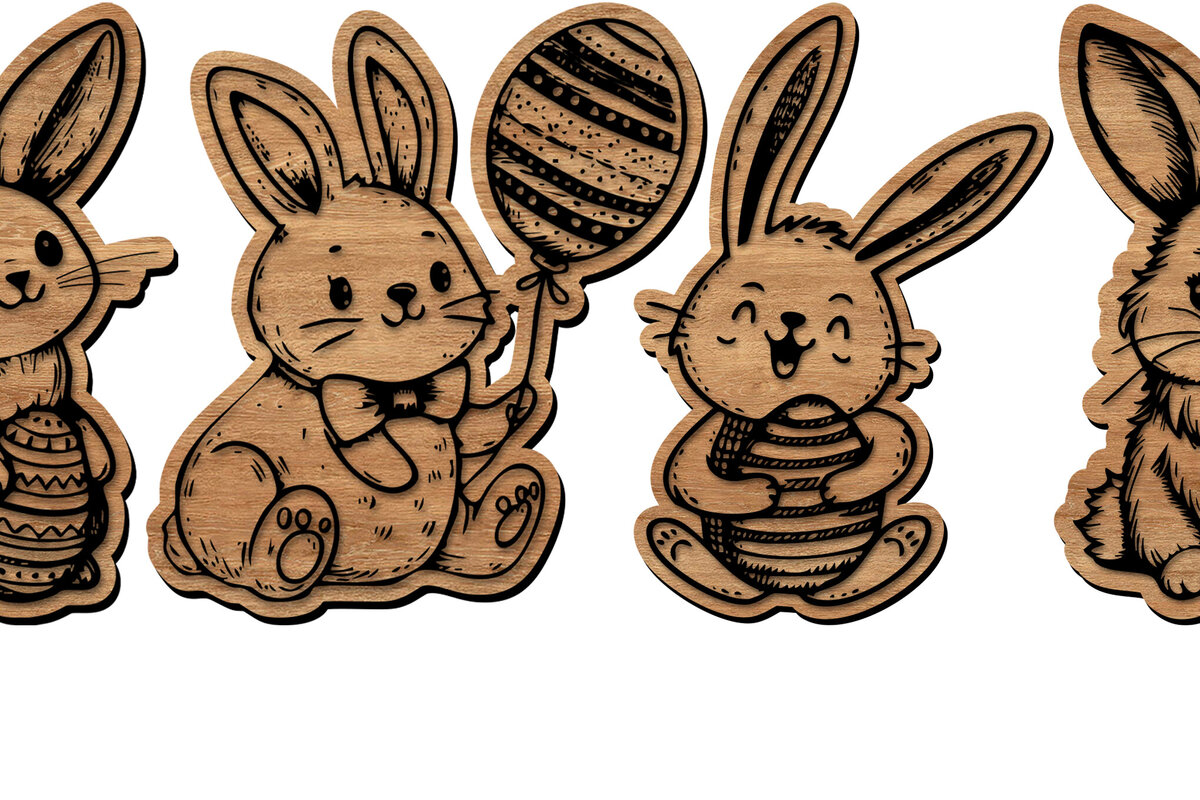 Σετ των 3 Intra απο ξύλο plywood 3mm-4mm πάχος Bunny Easter 3d Πάσχα Δίασταση 8x8 cm INTRAFABR-112163008