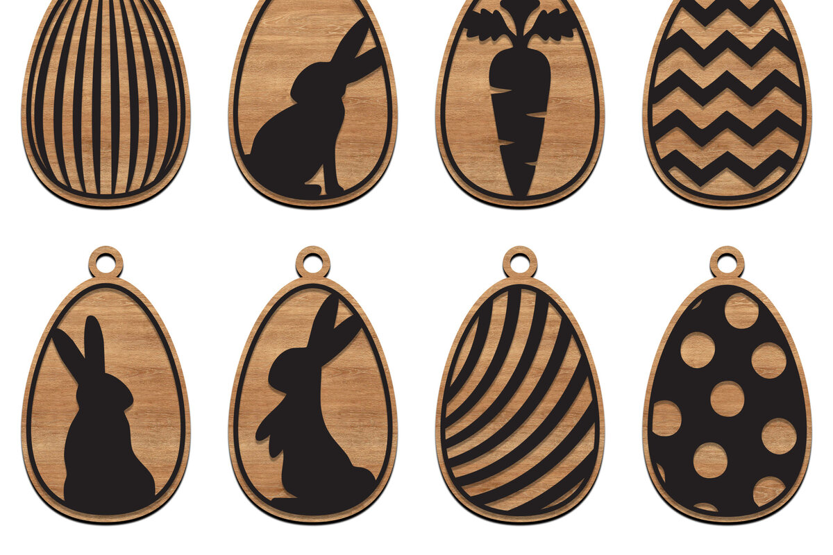 Σετ των 2 Intra απο ξύλο plywood 3mm-4mm πάχος Διακοσμητικά κομμένα με λέιζερ λαγουδάκι & αυγά Δίασταση 15x15 cm INTRAFABR-115817911