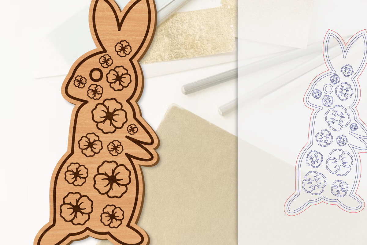 Σετ των 2 Intra απο ξύλο plywood 3mm-4mm πάχος Λουλούδι λαγουδάκι με λέιζερ Δίασταση 15x15 cm INTRAFABR-118075738