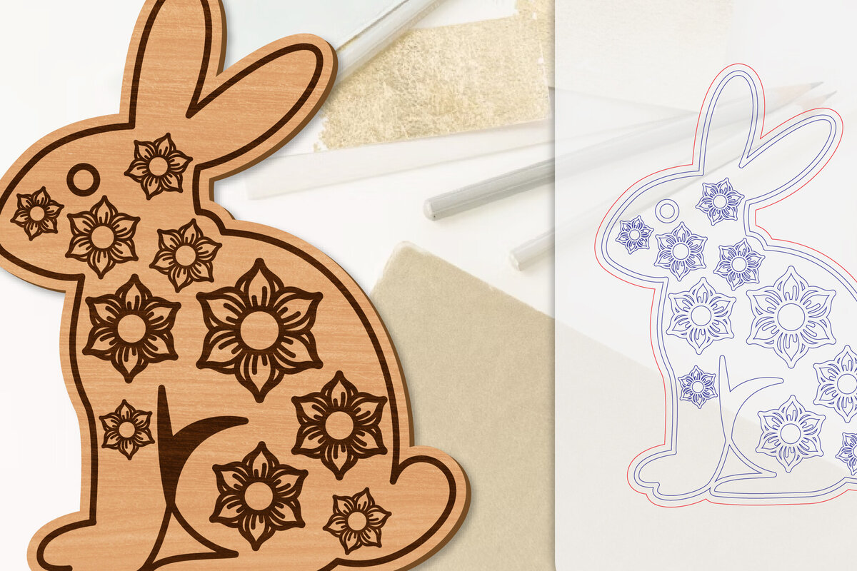 Σετ των 2 Intra απο ξύλο plywood 3mm-4mm πάχος Λουλούδι λαγουδάκι με λέιζερ Δίασταση 15x15 cm INTRAFABR-118075747