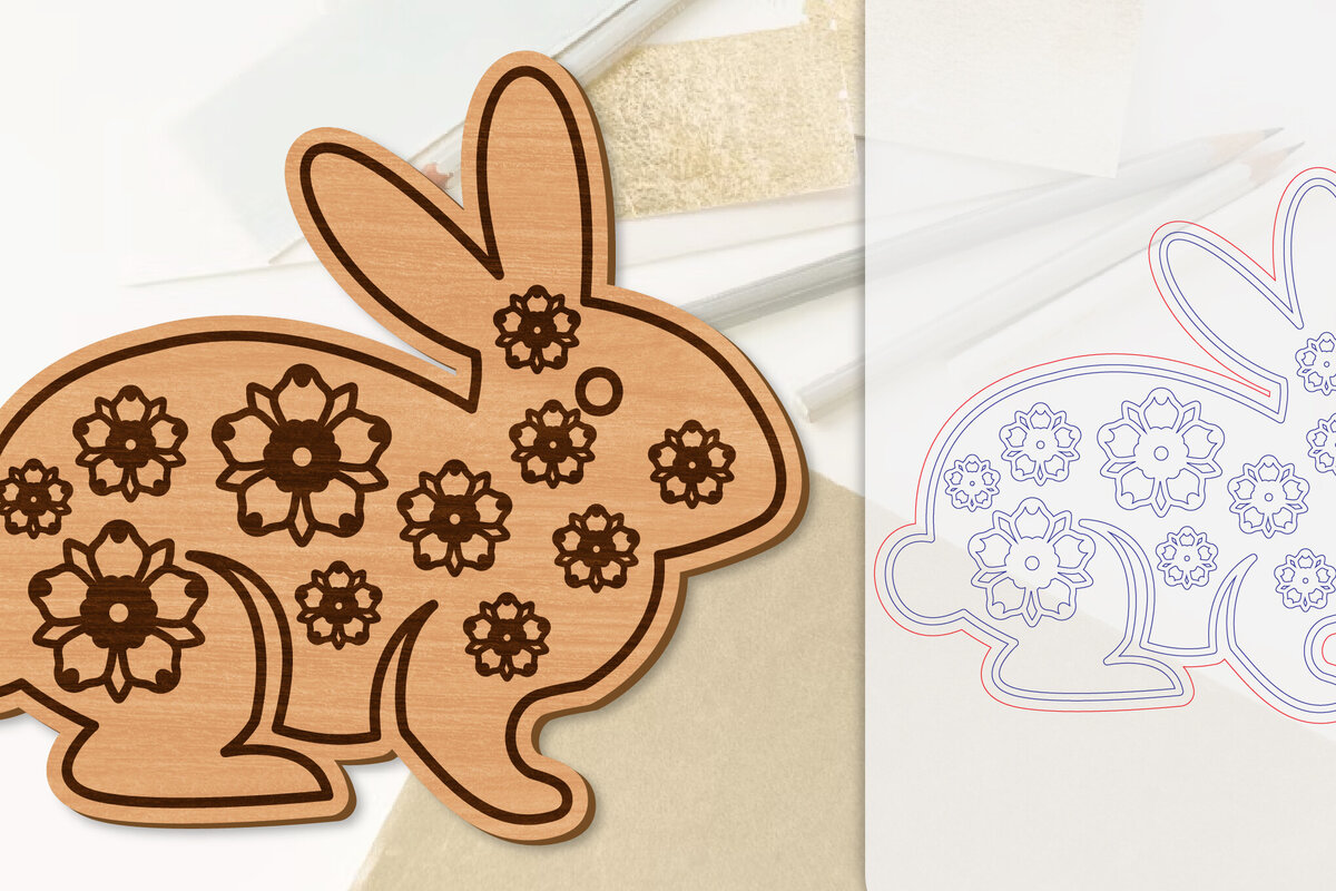 Σετ των 2 Intra απο ξύλο plywood 3mm-4mm πάχος Λουλούδι λαγουδάκι με λέιζερ Δίασταση 15x15 cm INTRAFABR-118075755