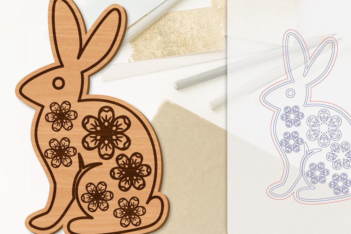 Σετ των 3 Intra απο ξύλο plywood 3mm-4mm πάχος Λουλούδι λαγουδάκι με λέιζερ Δίασταση 15x15 cm INTRAFABR-118075763