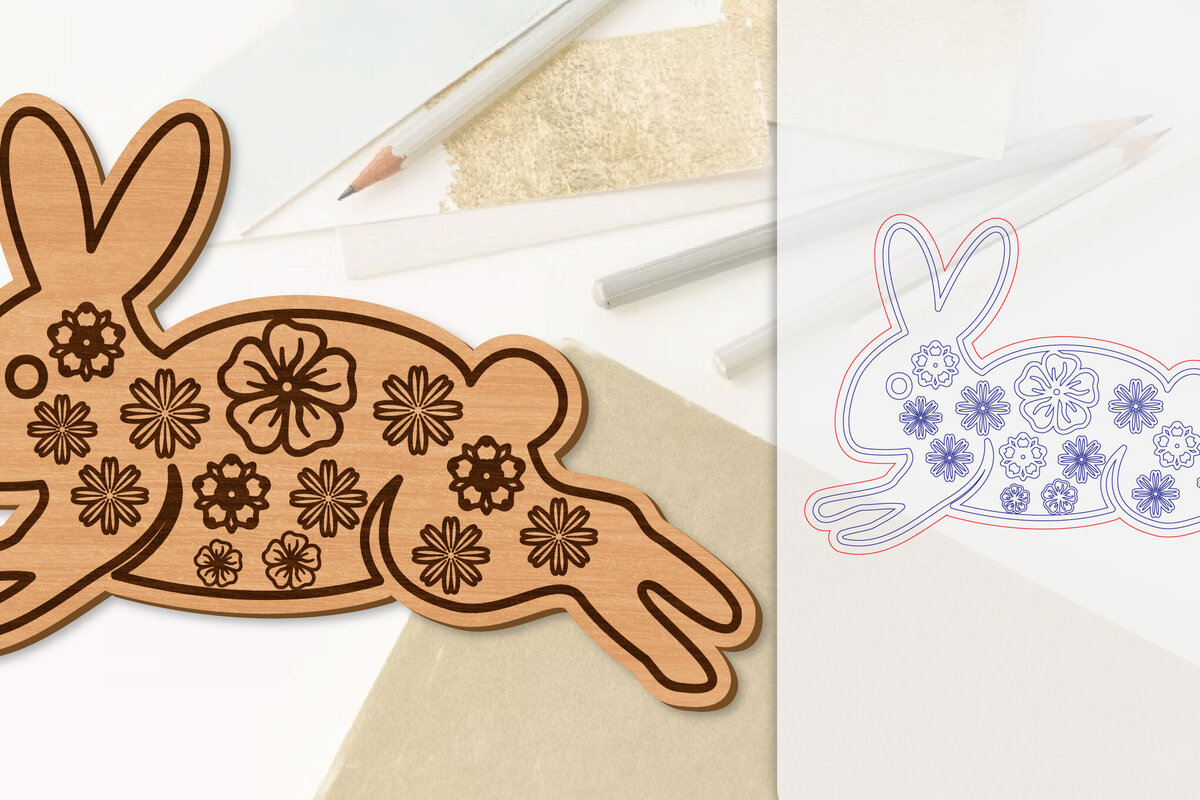 Σετ των 2 Intra απο ξύλο plywood 3mm-4mm πάχος Λουλούδι λαγουδάκι με λέιζερ Δίασταση 15x15 cm INTRAFABR-118075789