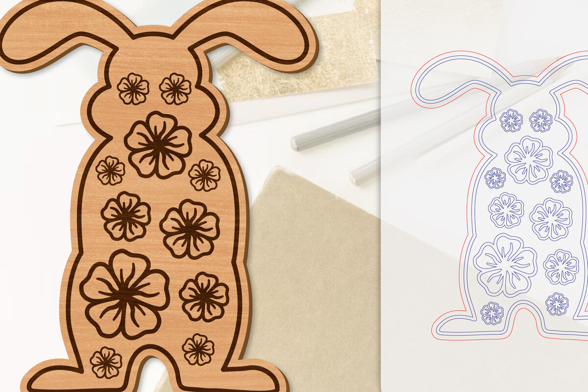 Σετ των 2 Intra απο ξύλο plywood 3mm-4mm πάχος Λουλούδι λαγουδάκι με λέιζερ Δίασταση 15x15 cm INTRAFABR-118075739