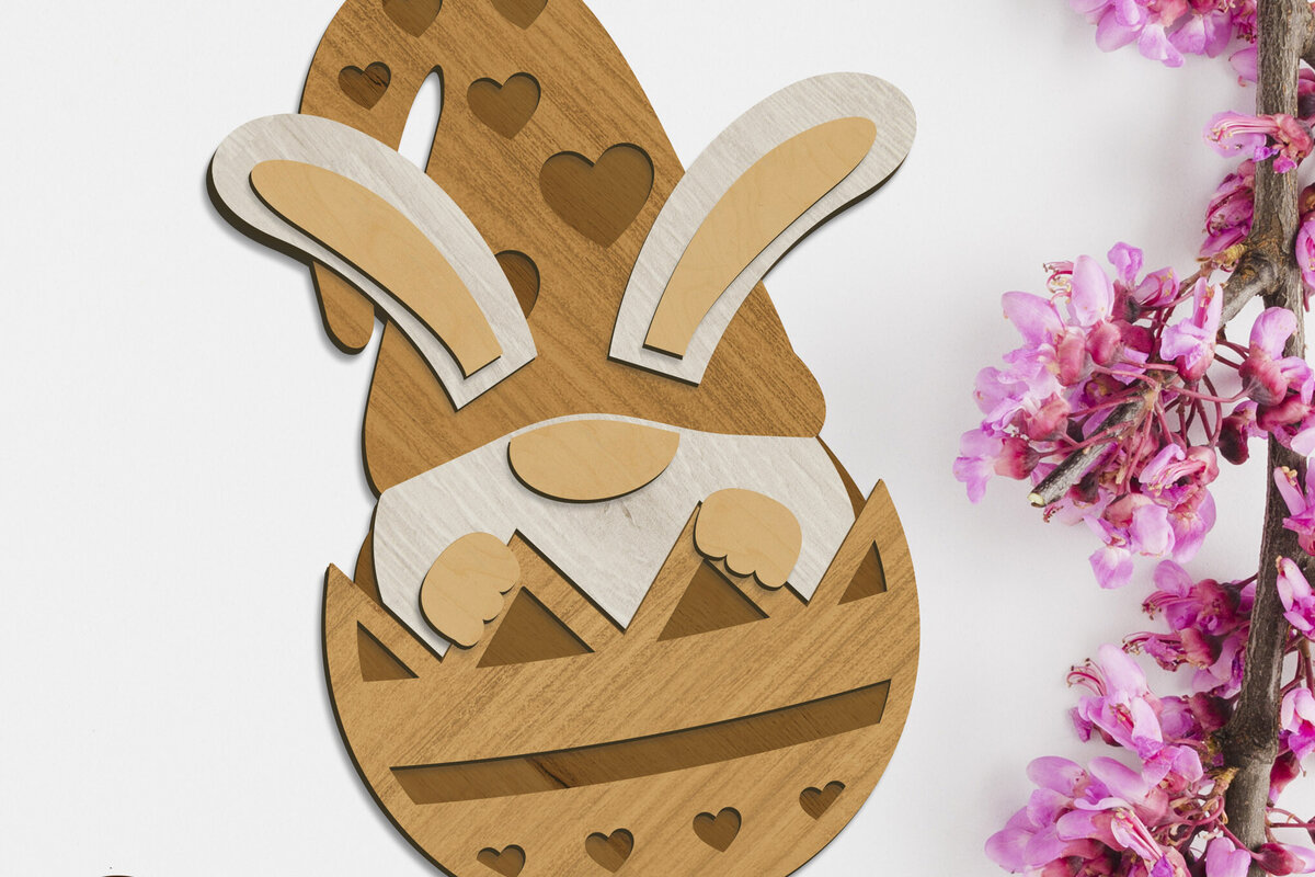 Σετ των 3 Intra απο ξύλο plywood 3mm-4mm πάχος Bunny Gnome στο πρότυπο κοπής με λέιζερ αυγών Δίασταση 4x4 cm INTRAFABR-90744518