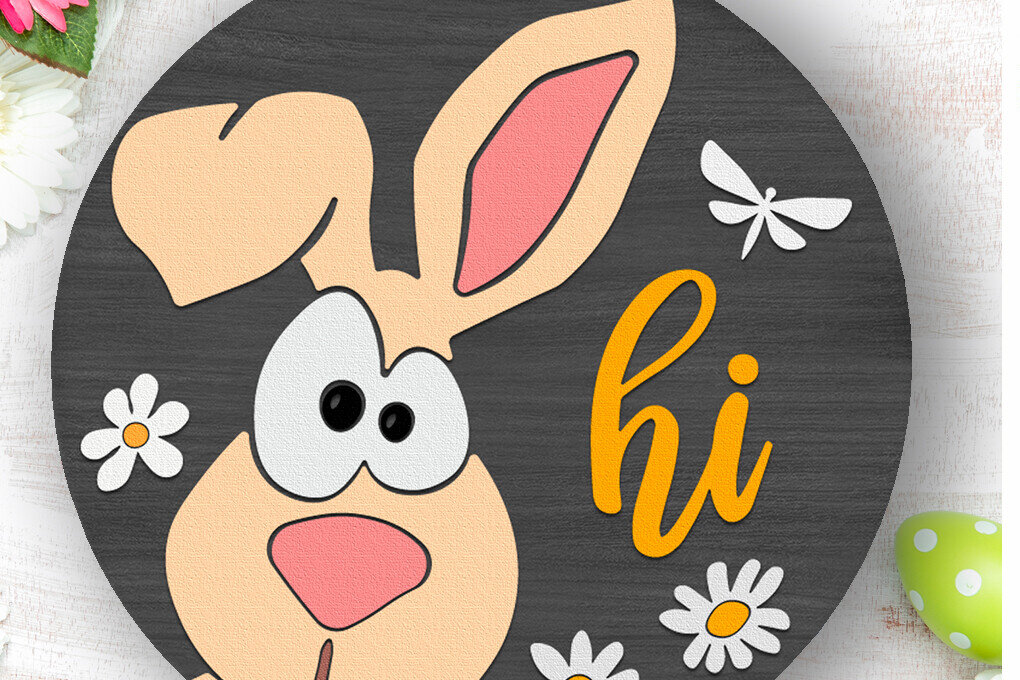 Σετ των 2 Intra απο ξύλο plywood 3mm-4mm πάχος Bunny Hi , Πασχαλινή επιγραφή πόρτας Δίασταση 15x15 cm INTRAFABR-114554912