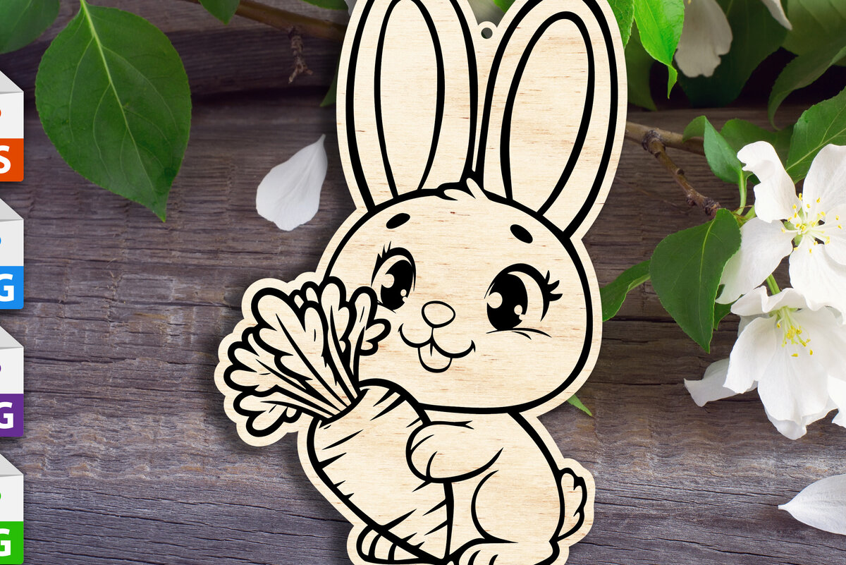 Σετ των 3 Intra απο ξύλο plywood 3mm-4mm πάχος Κουνελάκι που κρατά το μεγάλο καρότο στολίδι Δίασταση 4x4 cm INTRAFABR-92892091