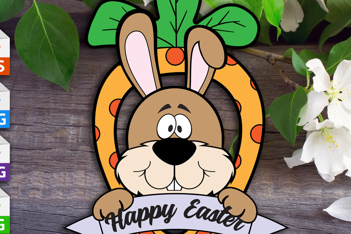 Intra απο ξύλο plywood 3mm-4mm πάχος Λαγουδάκι στο καρότο Ευτυχές Πάσχα σημάδι Δίασταση 15x15 cm INTRAFABR-90687439