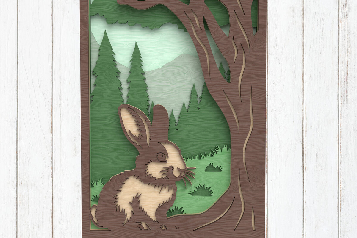 Σετ των 3 Intra απο ξύλο plywood 3mm-4mm πάχος Τέχνη κοπής με λέιζερ λαγουδάκι στο δάσος Δίασταση 8x8 cm INTRAFABR-113850056