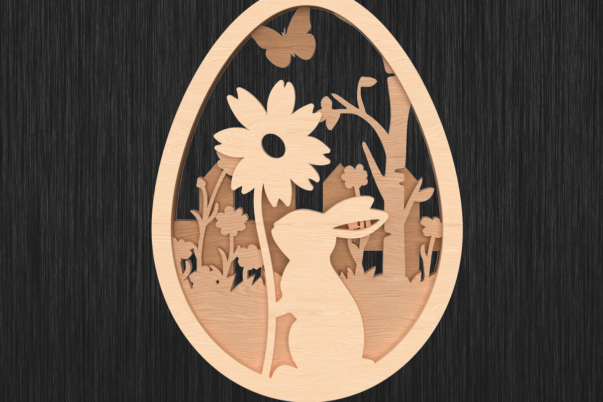 Σετ των 3 Intra απο ξύλο plywood 3mm-4mm πάχος Λαγουδάκι στο στολίδι λουλουδιών άνοιξη Δίασταση 8x8 cm INTRAFABR-114235960