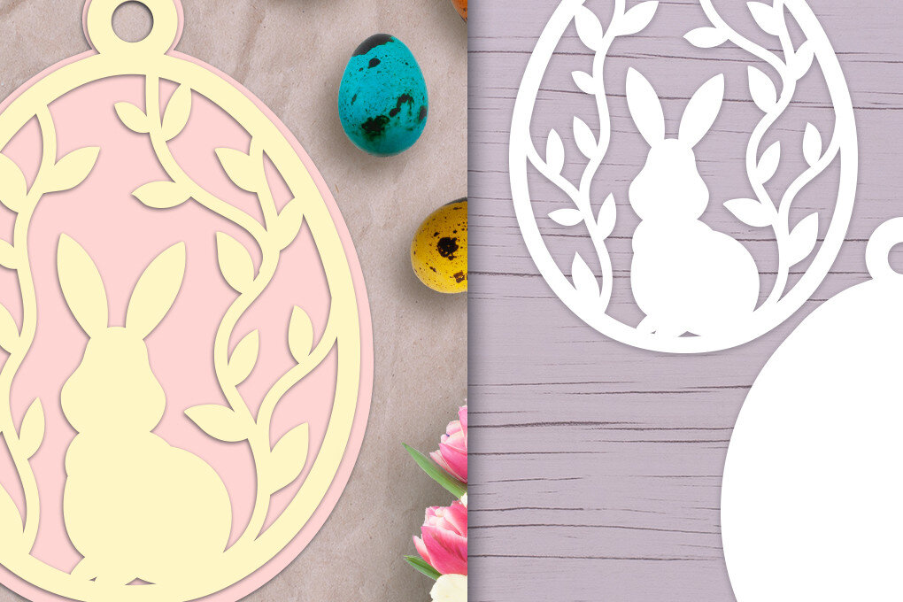 Σετ των 3 Intra απο ξύλο plywood 3mm-4mm πάχος Πασχαλινό στολίδι με λαγουδάκι Δίασταση 8x8 cm INTRAFABR-65234520