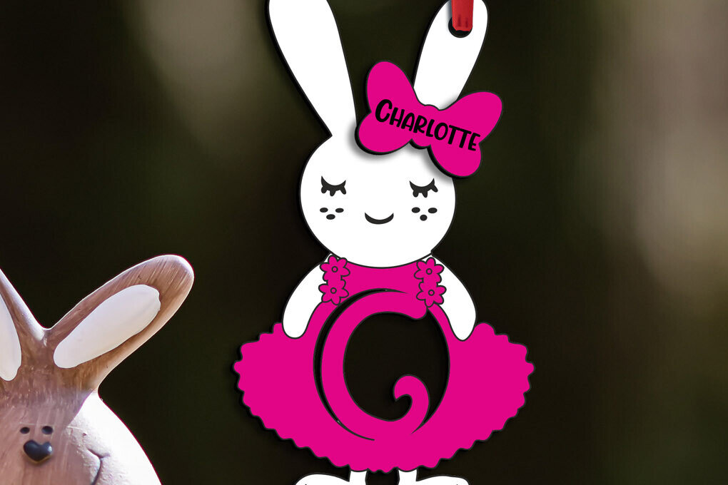 Σετ των 3 Intra απο ξύλο plywood 3mm-4mm πάχος Λαγουδάκι Γράμμα Γ Πασχαλινό Καλάθι Ετικέτα Λέιζερ Δίασταση 8x8 cm INTRAFABR-114338426