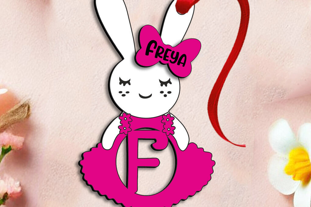 Σετ των 3 Intra απο ξύλο plywood 3mm-4mm πάχος Bunny Letter F Πασχαλινό Καλάθι Ετικέτα  Δίασταση 8x8 cm INTRAFABR-114366818