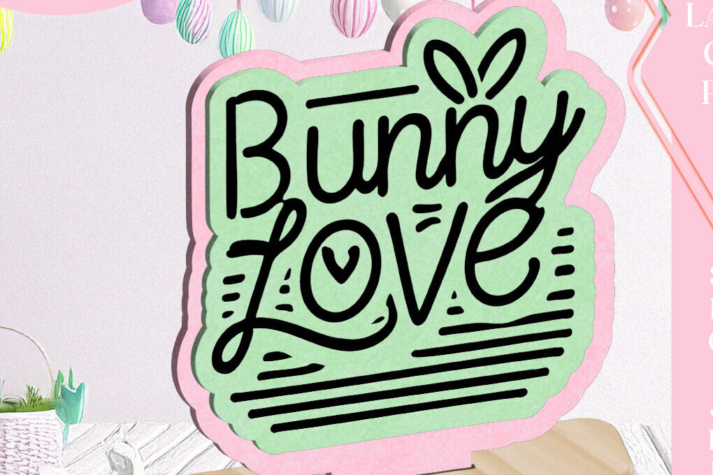 Σετ των 3 Intra απο ξύλο plywood 3mm-4mm πάχος  πασχαλινής άνοιξης στολίδι Bunny Love Δίασταση 3x3 cm INTRAFABR-116217923