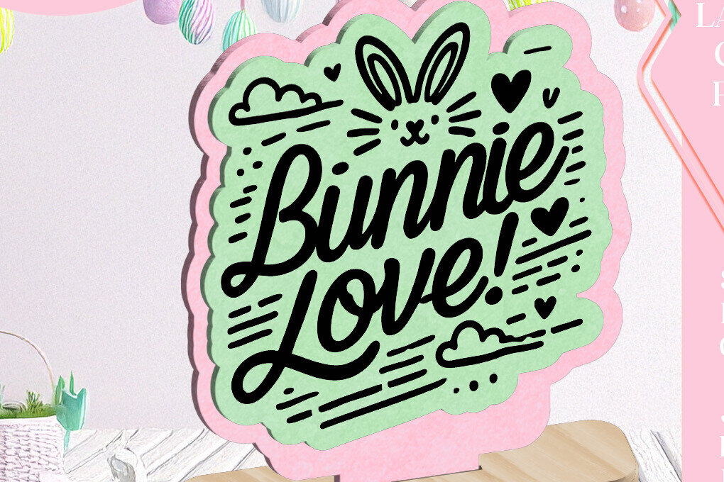 Σετ των 3 Intra απο ξύλο plywood 3mm-4mm πάχος  πασχαλινής άνοιξης στολίδι Bunny Love Δίασταση 3x3 cm INTRAFABR-116217994