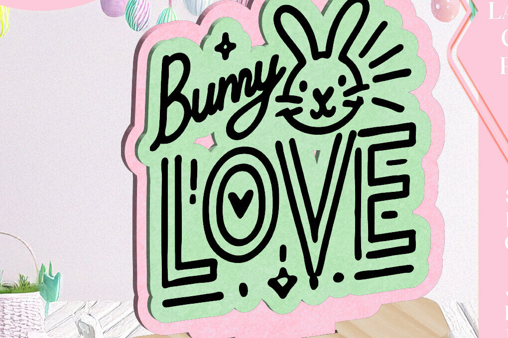 Σετ των 3 Intra απο ξύλο plywood 3mm-4mm πάχος  πασχαλινής άνοιξης στολίδι Bunny Love Δίασταση 3x3 cm INTRAFABR-116217895