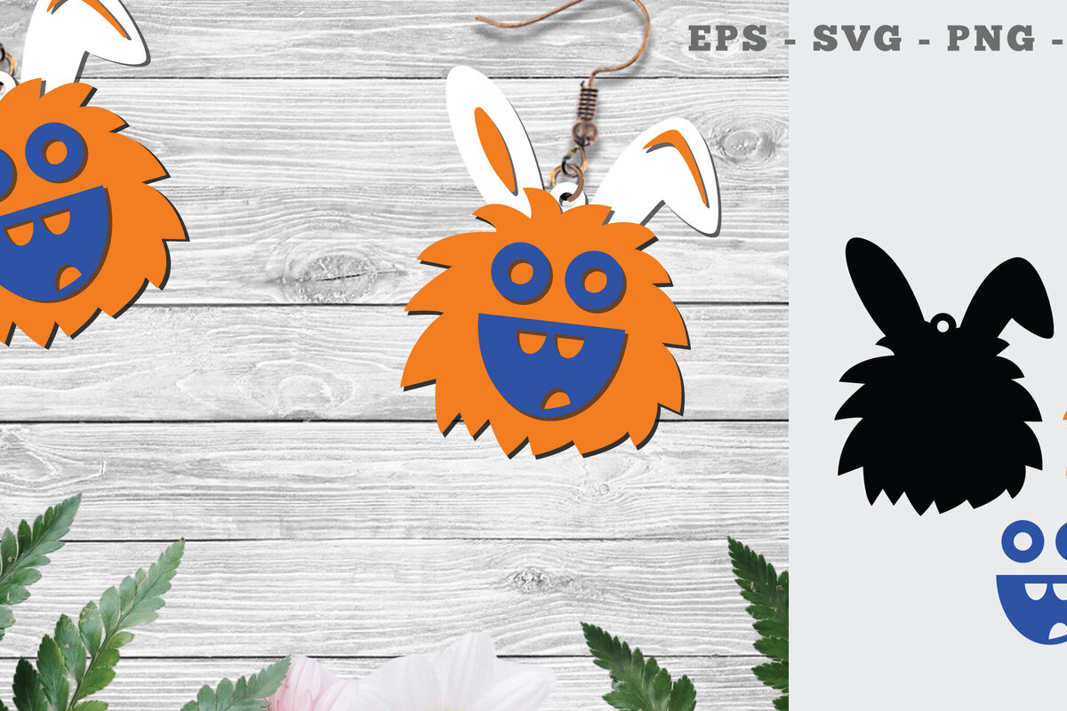 Σετ των 3 Intra απο ξύλο plywood 3mm-4mm πάχος Σκουλαρίκια κομμένα με λέιζερ Bunny Monster 2 Δίασταση 3x3 cm INTRAFABR-118735624