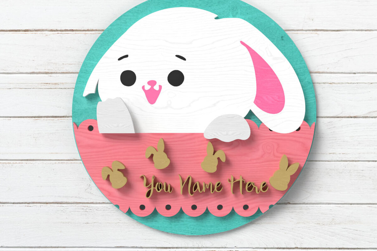 Σετ των 3 Intra απο ξύλο plywood 3mm-4mm πάχος Ετικέτα ονόματος λαγουδάκι - Δίασταση 8x8 cm INTRAFABR-116574403