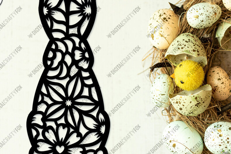 Σετ των 3 Intra απο ξύλο plywood 3mm-4mm πάχος Bunny Paper Cut , Floral Bunny Δίασταση 8x8 cm INTRAFABR-118486066
