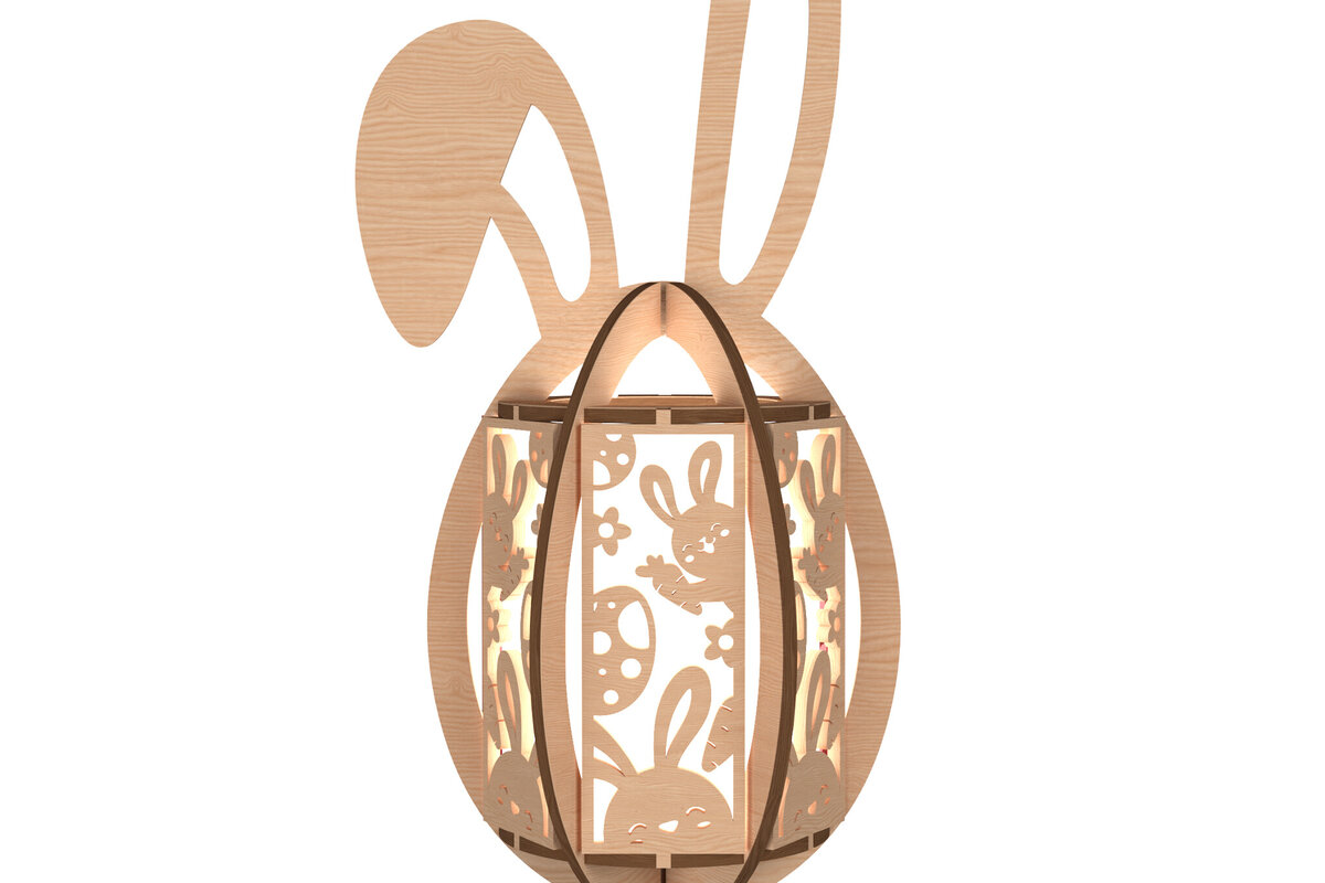 Intra απο ξύλο plywood 3mm-4mm πάχος Πασχαλινό φανάρι με μοτίβο λαγουδάκι Δίασταση 30x20 cm INTRAFABR-113991980