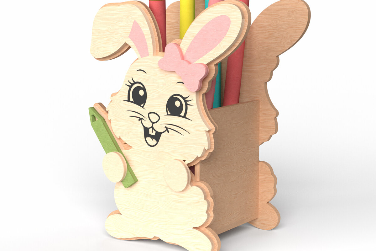 Σετ των 2 Intra απο ξύλο plywood 3mm-4mm πάχος Bunny Pencil Holder – Χαριτωμένο δώρο Δίασταση 15x15 cm INTRAFABR-118999360