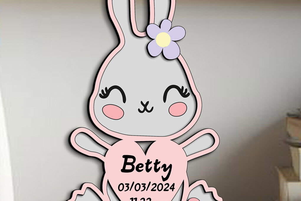 Σετ των 2 Intra απο ξύλο plywood 3mm-4mm πάχος Μπάνι Κουνέλι Μωρό Ανακοίνωση Δίασταση 15x15 cm INTRAFABR-103245785