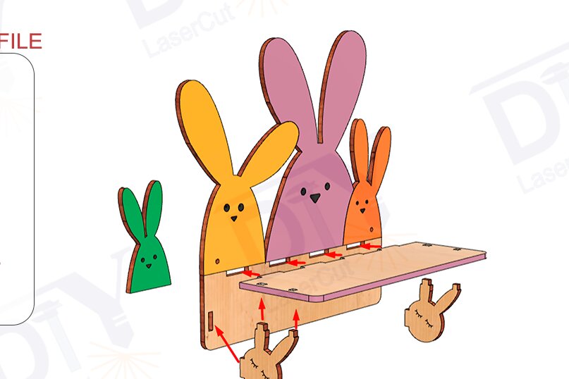 Σετ των 3 Intra απο ξύλο plywood 3mm-4mm πάχος Bunny Rabbit Kids Nursery ράφι Δίασταση 6x6 cm INTRAFABR-110986610