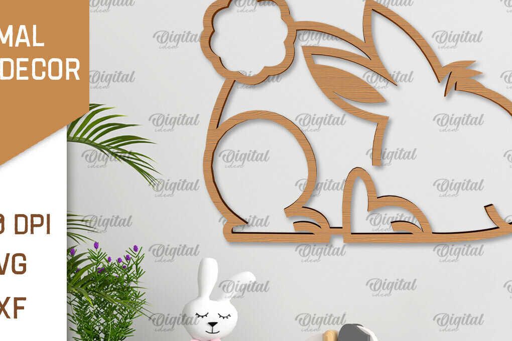 Σετ των 2 Intra απο ξύλο plywood 3mm-4mm πάχος Διακόσμηση τοίχου με λαγουδάκι με λέιζερ Δίασταση 15x15 cm INTRAFABR-102463528